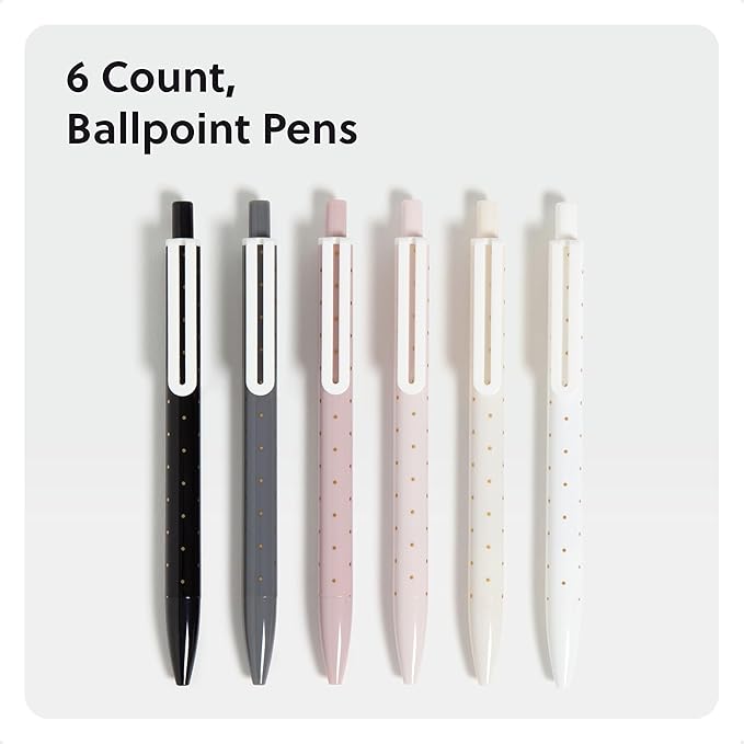 U Brands Laguna Ballpoint Pens, 6 Count, Foil Dots, Bold (1.0mm) Point, Black Ink