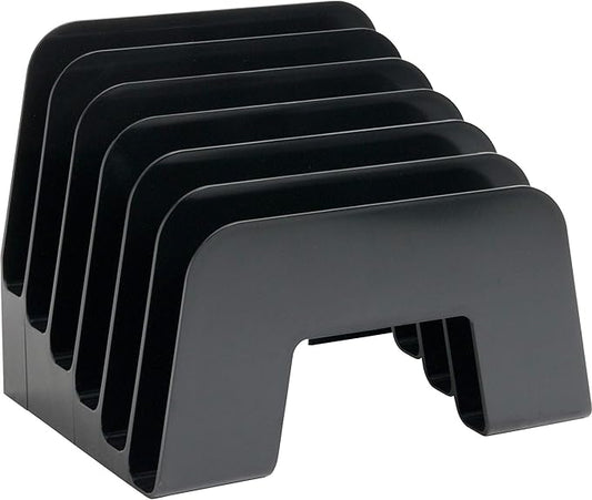 1InTheOffice Incline Desktop File Sorter, 6 Compartments Step Sorter, Black
