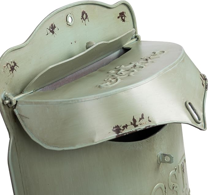 Creative Co-Op Aqua Embossed Tin Post Box with Distressed Finish (Pack of 2)
