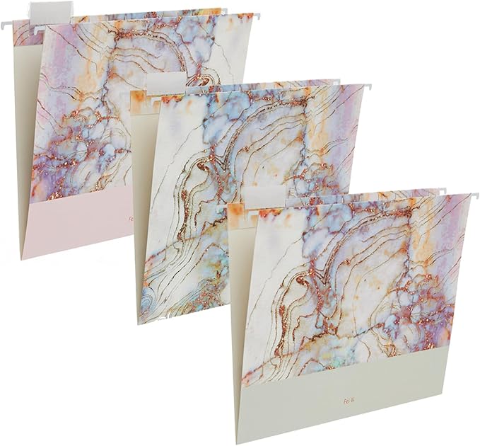 12 Pack Hanging File Folders Filing Cabinet Organizer Letter Size 1/5 Cut Adjustable Tabs Decorative for Home Office School Classroom,Marble