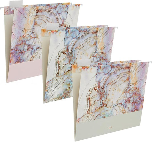 12 Pack Hanging File Folders Filing Cabinet Organizer Letter Size 1/5 Cut Adjustable Tabs Decorative for Home Office School Classroom,Marble