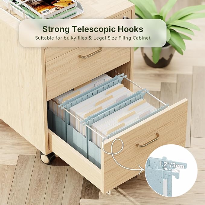XINGIA Legal Size Hanging File Folders with Tabs,4 Inch Expansion Hanging File Organizer for Bulky Files,6 Pack Wheat Straw File Cabinet Organizer with Adjustable Hooks,Heavy Duty Filing Folders