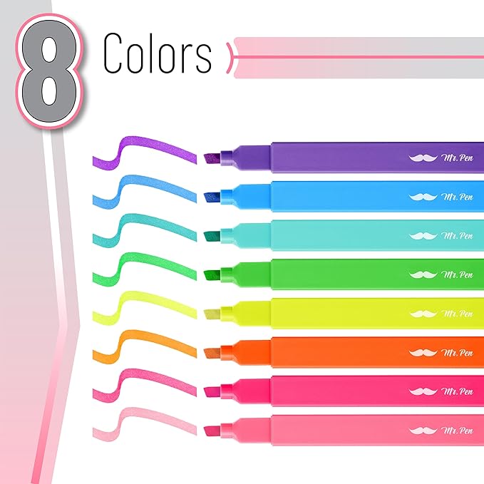 Mr. Pen- Aesthetic Highlighters, 8 pcs, Chisel Tip, Vibrant Colors, Cute Highlighters Assorted Colors, Back to School Supplies (Pack of 2)