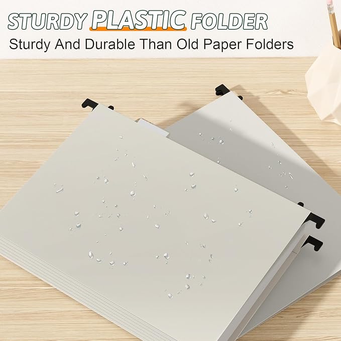 Plastic Hanging File Folder Letter Size,12 Pack Reinforced Heavy Duty Hanging Folder,Sturdy File Cabinet Folders,Gray Hanging File Folders with Tabs,Hanging Folders for Filing Cabinet