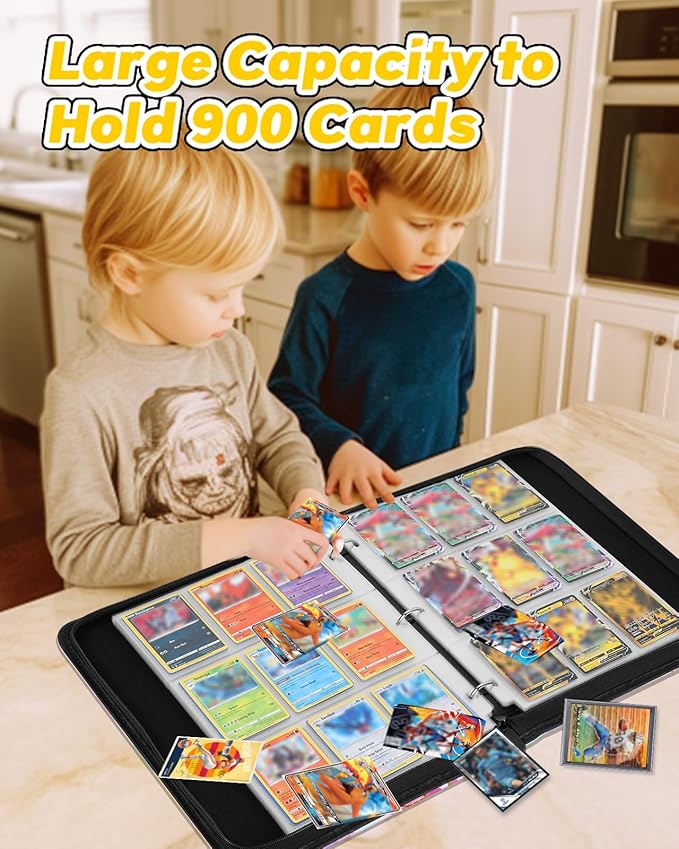 for 9 Pocket Card Binder Large Capacity for 900 Cards - Trading Card Collection Album Folder Double Sided Pocket with Zipper Rainbow Design for Girls Girly Teens for Sports Cards Game Cards