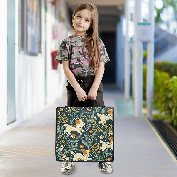 3 Ring Zipper Binder with Shoulder Strap Jack Russell Meadow Pattern 1.5 inch Binders Keeper Large Capacity Multi Pockets for School Office Supplies