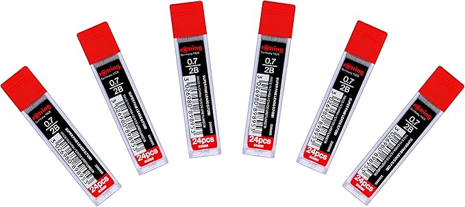 rOtring 0.7mm 2B Super Polymer Strong Dark Pencil Lead Refills for Mechanical Pencils - 144 Leads in Total - Pack of 6 Tubes