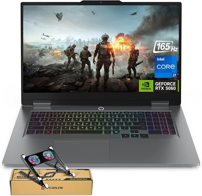 Lenovo LOQ 17.3 RTX 5060 AI Gaming Laptop, 17.3 FHD 165Hz, Intel i7-13650HX (Beats Intel i9-12900), NVIDIA RTX 5060, 64GB DDR5 RAM, 2TB SSD, RGB Backlit KB, RJ-45, Bundle with PCO Laptop Cooler