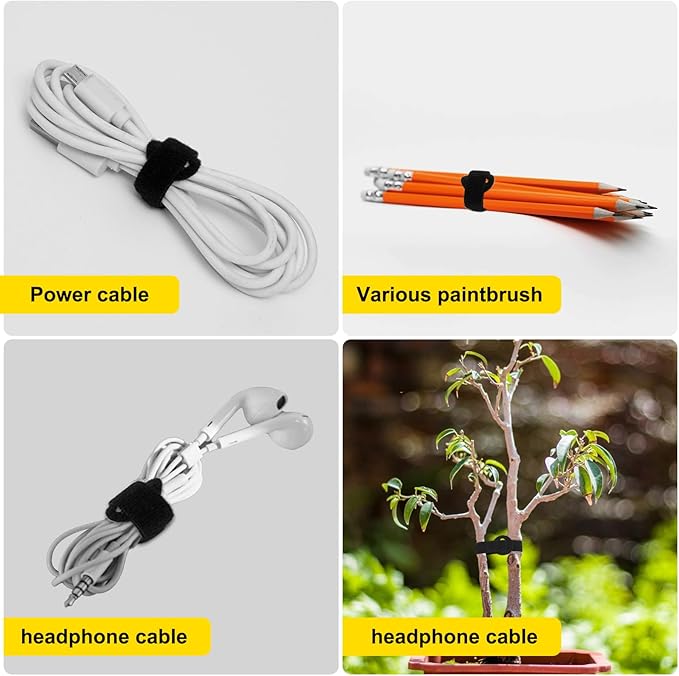 150PCS Reusable Fastener Straps - 6 Inch Cable Management Ties, Adjustable Hook & Loop Organizer Straps for Home, Office and Data Centers (Black)