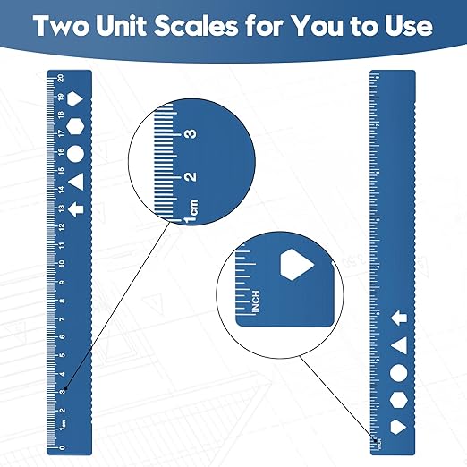 MSDADA Triangle Ruler, Protractor, Square and Ruler Set, 4 Pieces Aluminum Alloy Ruler, Metal Drafting Ruler Kit, Geometric Protractor for Student, School, Home, Office (Blue,20cm/7.87inch)