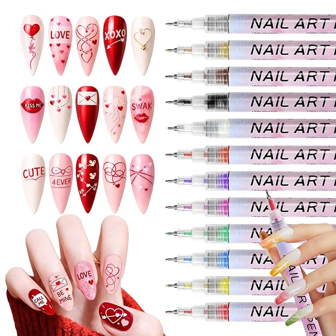Nail Art Pens Set, 12 Color 0.5 MM Nail Art Markers Nail Polish Pens Drawing Painting Point Liner Painted Kit, Waterproof and Quick-drying Nail for DIY Design Manicure Tools