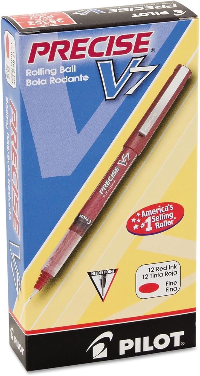 Pilot, Precise V7, Capped Liquid Ink Rollerball Pens, Fine Point 0.7 mm, Red Ink Pens, Pack of 2 - Ideal for School, Journaling & Office Writing
