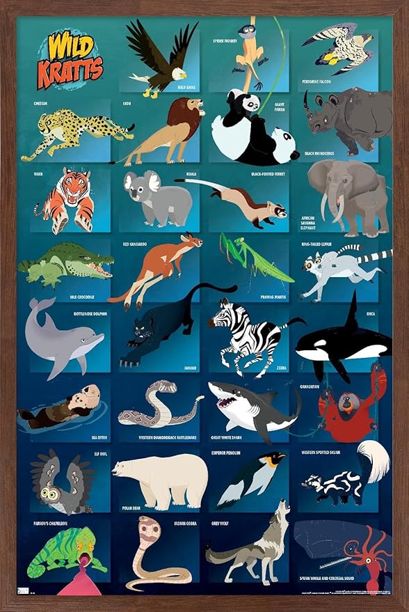 Wild Kratts - Grid Wall Poster, 34L" x 22.4W", Mahogany Framed Version