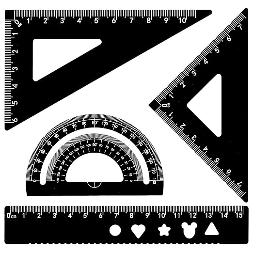 Metal Ruler Set 4Pcs Black Aluminum Alloy Triangle Rulers Straight Edge Ruler Geometric Protractor & Geometry Rulers Set for Drawing Drafting Supplies for Students Kids