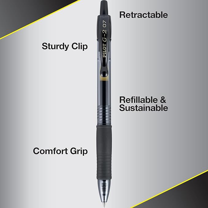Pilot G2 Premium Gel Roller Pens 0.7, Fine Point Smooth Writing Pens Black, Pack of 12