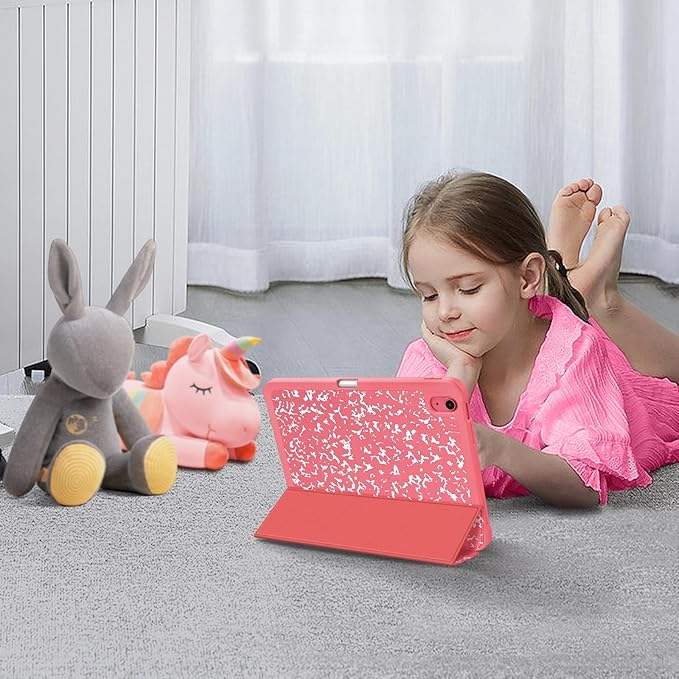 Fintie SlimShell Case for iPad (A16) 11th Generation 11 Inch (2025), iPad 10th Generation 10.9 Inch (2022) - Flexible Soft TPU Stand Back Cover with Pencil Holder, Composition Book Pink