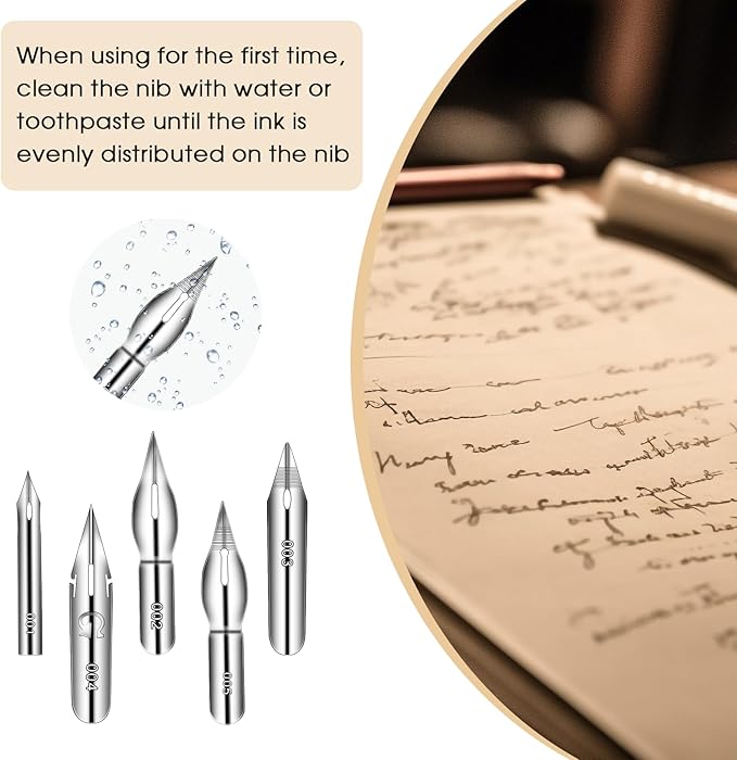 11PCS Comic Pen Nib Set, Oblique Calligraphy Dip Pen Set Fluid Writer Pen, Wooden Drawing Pen Holder with 10 Pieces Stainless Steel Pen Replacement Nibs Nib for Writing, Painting, Signing, Sketch