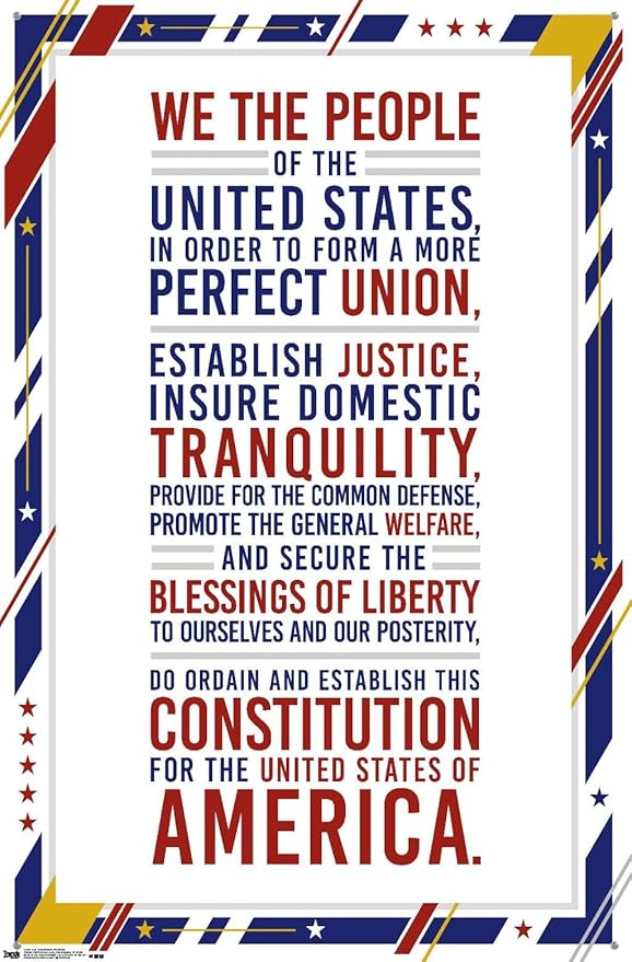 Trends International The United States Of America - Constitution Preamble Wall Poster, 22.37" x 34.00", Poster & Push Pin Bundle