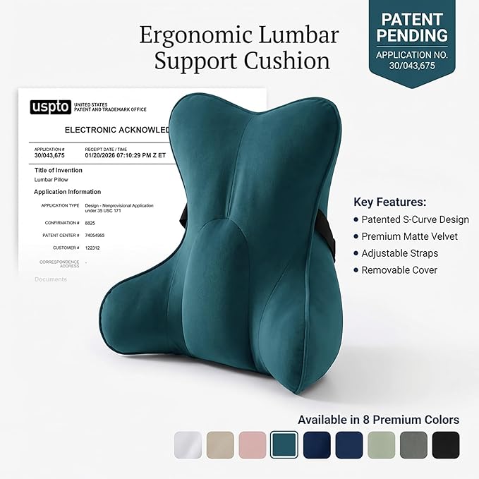 Lumbar Support Pillow(Pat. Pend) – Multi-Functional Ergonomic Back Cushion for Office Chair, Car Seat & Sofa, Reading Pillow with Firm Multi-Zone Support to Relieve Lower Back Pain,Slate Blue