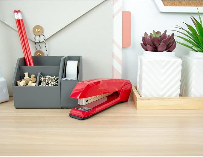 Bostitch Office Ascend 3 in 1 Stapler Integrated Remover & Staple Storage, 420 Staples Included, 20 Sheet Capacity, Lightweight, Red (B210R-RED), Full Size