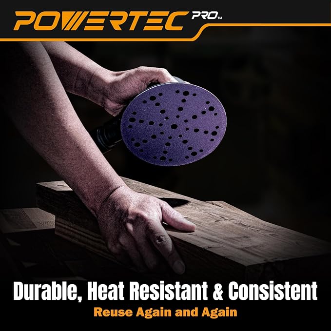 POWERTEC PRO 46101Z 50PK 6 Inch 49 Holes Sanding Disc & Abrasive Cleaning Stick, 80 Grit Zirconia Hook and Loop Film Backing Sandpaper for Festool Random Orbital Sanders-Automotive, Metal, Woodworking