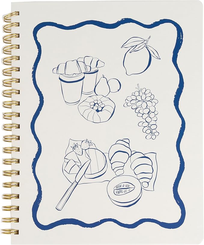 Pearhead Euro Breakfast Hardcover Spiral Notebook, 8x10 College-Ruled Lined Journal with Perforated Pages, 200 Pages for Planning, Work & School