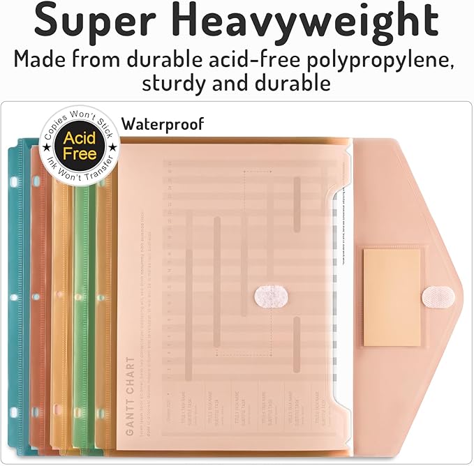 Forvencer Binder Pocket, 24 Pack Super Heavyweight Plastic Folders with Tight Closure, Binder Folders Side Loading, 3 Ring Binder Pocket, Binder Dividers with Pockets, Letter Size, Retro Series