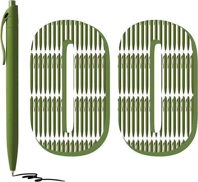 deegtran 100 Pack No Bleed Sage Green Barrel Click Pens, Wholesale Retractable Ballpoint Pens, Medium Point, Smooth Ink, 1.0MM Black Ink