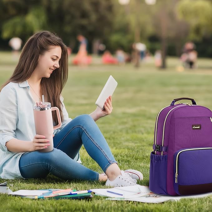 LOVEVOOK Laptop Backpack for Women with Pouch Pocket for Large Capacity Cup,15.6 Inch Laptop Computer Bag Travel Backpack Purse,Waterproof Work Business College Teacher Backpack,Purple Red-Blue Purple