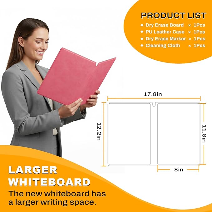 Small Dry Erase Board,12" x 9" Portable Dry Erase White Board,Double-Sided Folding Whiteboard with Pen (Pink)
