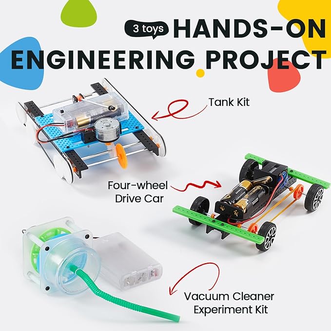 6-in-1 STEM Home Lab Science Kit for Kids Age 8-12, Boys & Girls 9 10 11 13 14 Year Old Educational Adventure Set: Tank & Car Building, Saltwater Generator | Perfect Birthday & Learning Gift for Kids