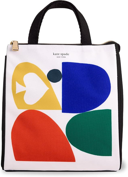 kate spade new york Cute Lunch Bag for Women, Large Capacity Lunch Tote, Adult Lunch Box with Silver Thermal Insulated Interior Lining and Storage Pocket, Spade Colorblock