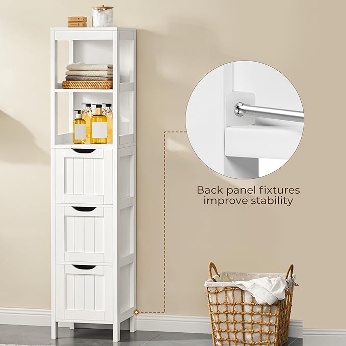 Yaheetech Bathroom Tall Cabinet, Slim Storage Cabinet, Narrow Freestanding Floor Cabinet with 3 Drawers & 2 Shelves, Linen Tower for Small Space, 12" D x 12" W x 56" H, White