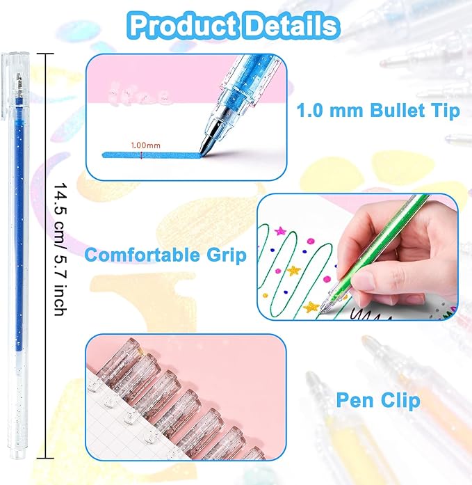 SAYEEC Glitter Gel Pens, 36 Colored Metallic Gel Pens Set, 1.0mm Super Sparkle Gel Ink Pens, Art Glitter Paint Markers for Adult Coloring Books Scrapbook Journaling Drawing Doodling Note Taking Crafts
