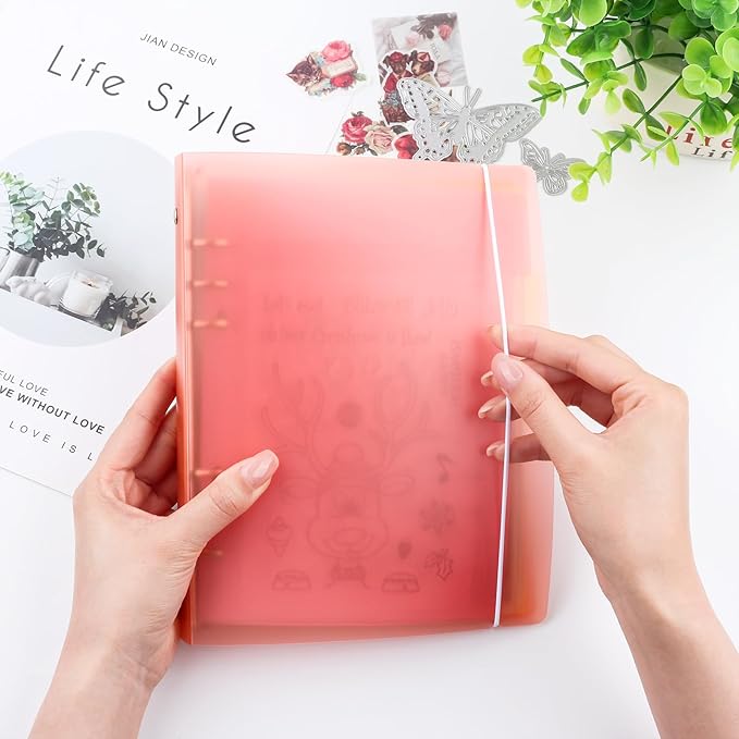 BAOFALI 3Pcs/Set A5 6 Ring Binder Cover Clean Transparent Soft PVC for Refillable Notebook Shell withMatte surfaceforStamp & Die Storage (Orange Color)