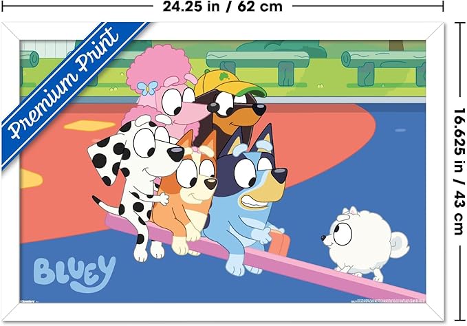 Bluey (2018) - Bluey and Friends See Saw Fun Wall Poster, 22.4L" x 14.7W", White Framed Version