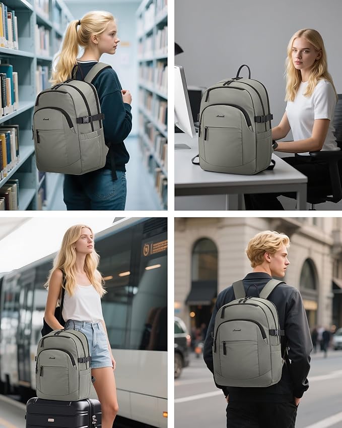 LOVEVOOK 5-Layer 15.6 Inch Laptop Backpack for Women, Work Business Computer Bag, College School Daypack, Travel Personal Item & Casual Purse, Sage Green