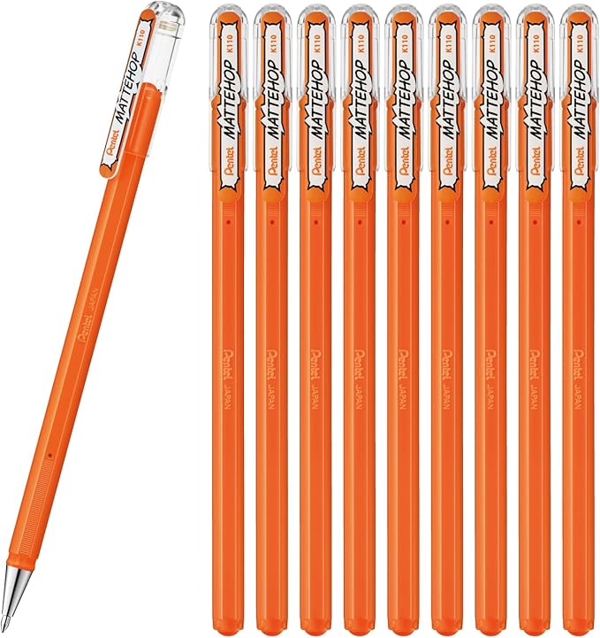Pentel Color Ballpoint Pen, Matte Hop, Orange, 10 Count K110-VF