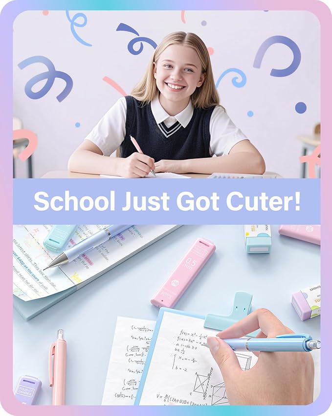 Four Candies Cute Mechanical Pencils 0.5 mm, Pencil Set with 360PCS Lead Refills & Pastel Erasers, School Supplies with Case