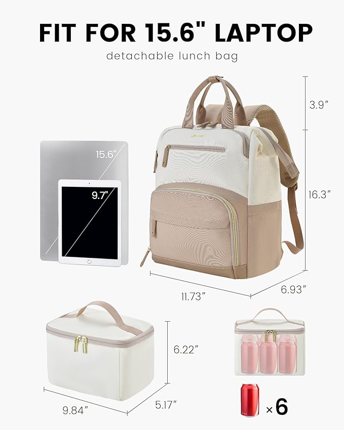 LOVEVOOK Lunch Backpack for Women, 15.6 Inch Laptop Bag with Insulated Cooler Lunch Box, Work Backpack for Teacher Nurse, Travel Backpack Lunch Bag for Camping Picnic Daily Use