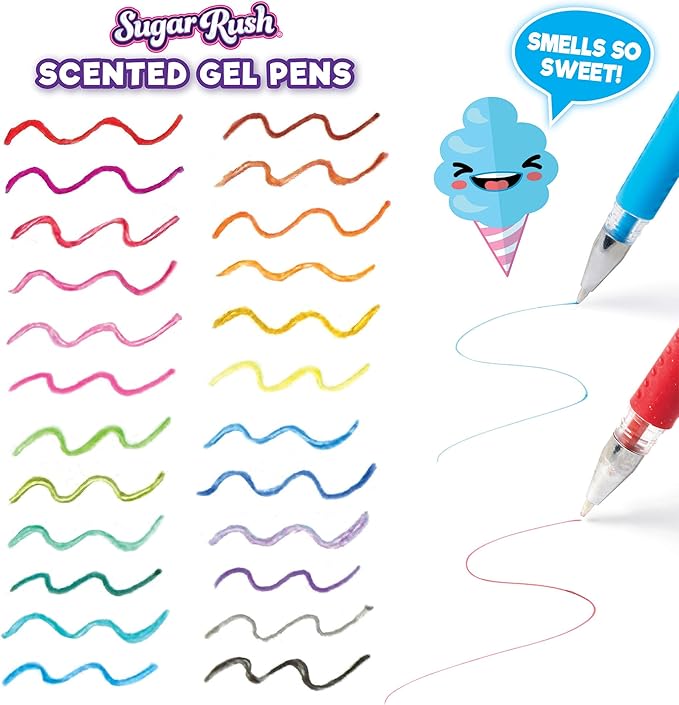 Scentos Sugar Rush Colored Gel Pens for Kids - Candy Scented Pens - Medium Point Gel Pens for Coloring - For Ages 4 and Up - 24 Count (Metallic Glitter)