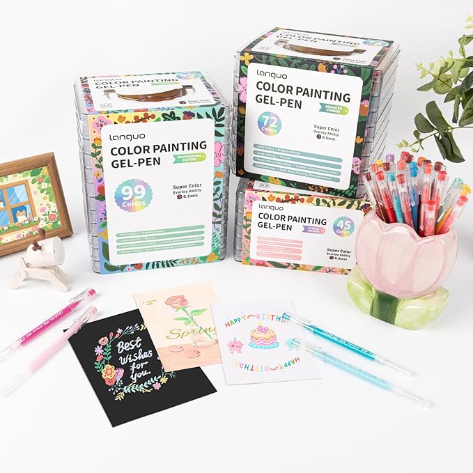 Gel Pens For Coloring, 45 Pack Colored Pens for Black Paper & White Paper, 0.6MM Fine Point Pens for Coloring, Writing, Drawing, Journaling, Note Taking, Office, Home