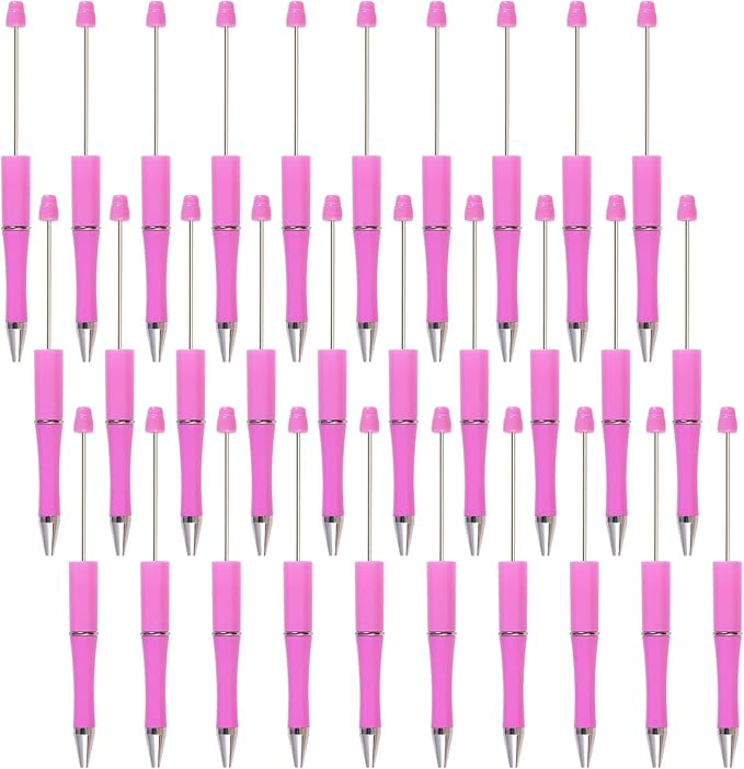 jiebor 30Pcs Pink Beadable Pens Plastic Bead Ballpoint DIY Cute Cool Pens Black Ink for Women Men Bridal Graduation Gift Office Supplies