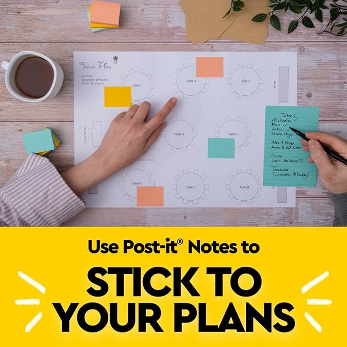 Post-it Notes, 1 3/8 in x 1 7/8 in, 24 Sticky Note Pads, 100 Sheets per Pad, Beachside Café Collection, New Year Organization or Second Semester School Supplies