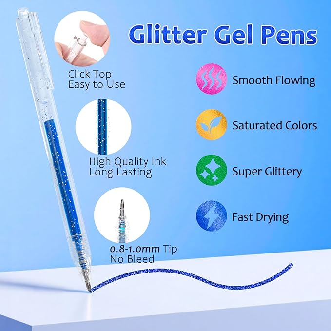 LET'S RESIN PAINT Glitter Gel Pens,18 Vibrant Colors Sparkle Gel Pen, Retractable Metallic Shimmer Pens for Adults Coloring Note Taking and Journaling Easter Basket Stuffers