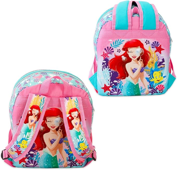 Disney Little Mermaid Mini Backpack with Lunch Bag - Bundle of 12” Ariel Mini Backpack Purse, Lunch Box, Stickers, Water Bottle, More School Supplies
