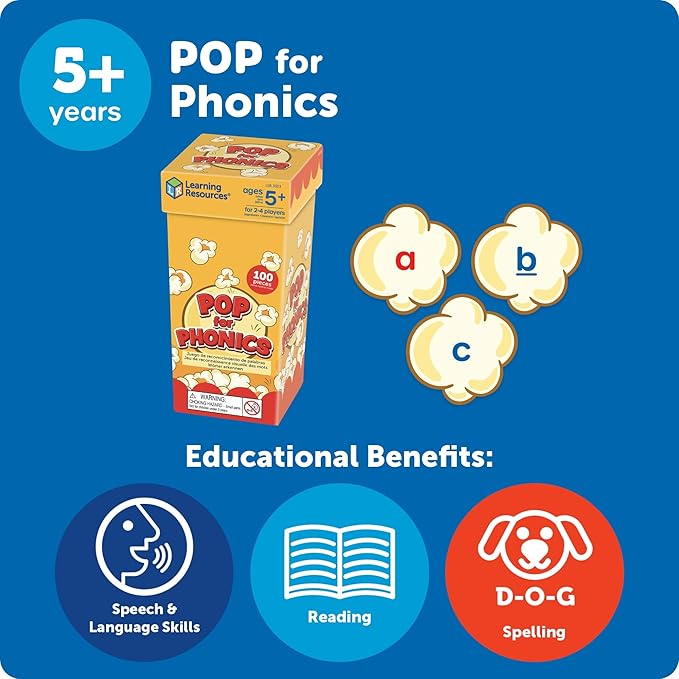 Learning Resources POP for Phonics - Learn to Read Phonics Flash Cards, Kindergarten Learning Games for Kids 5-7, Homeschool Spelling & Language Development Activities, Reading Flash Cards