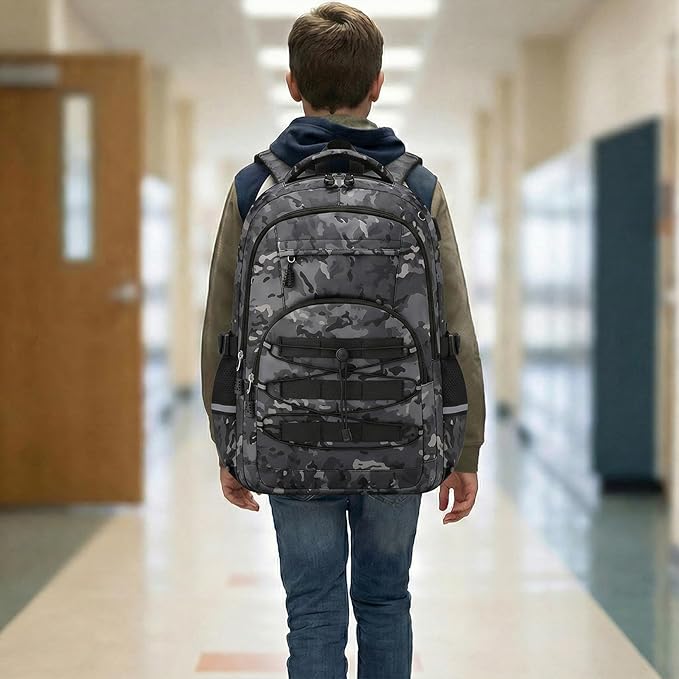 Kids Backpack for Boys - Camo Boys Backpacks for Kids Teens Elementary Middle School, 18″ Camouflag Students Bookbag with Usb Charging Port & Key-chain, Perfect for Travel and School