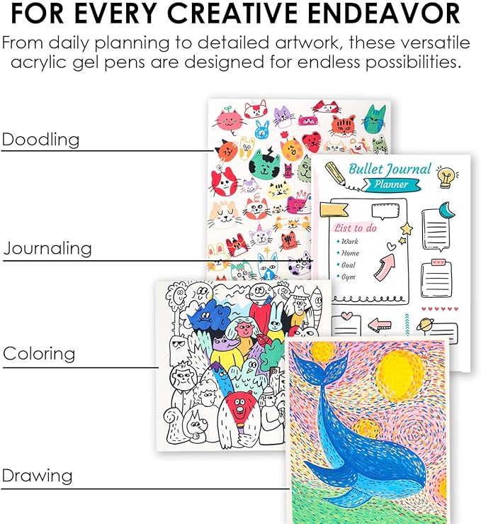 Grabie 12Colors Acrylic Gel Pens&Coloring Book, Medium Point Colored Gel Pens, Acrylic Gel Ink Pen Assorted Colored for Drawing, Note Taking, Bold&Bright Coloring Kit, Set of 12 (Summer Colors)