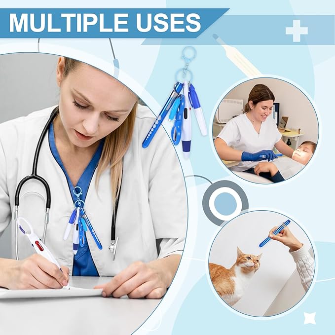 6 Pcs Nurse Pens for Badge Set,Nurse Badge Accessories with Reel Pen,Nursing Accessories Healthcare with Pens,Highlighter and Permanent Marker Pen and Led Keychain Foldable Scissors(Blue)